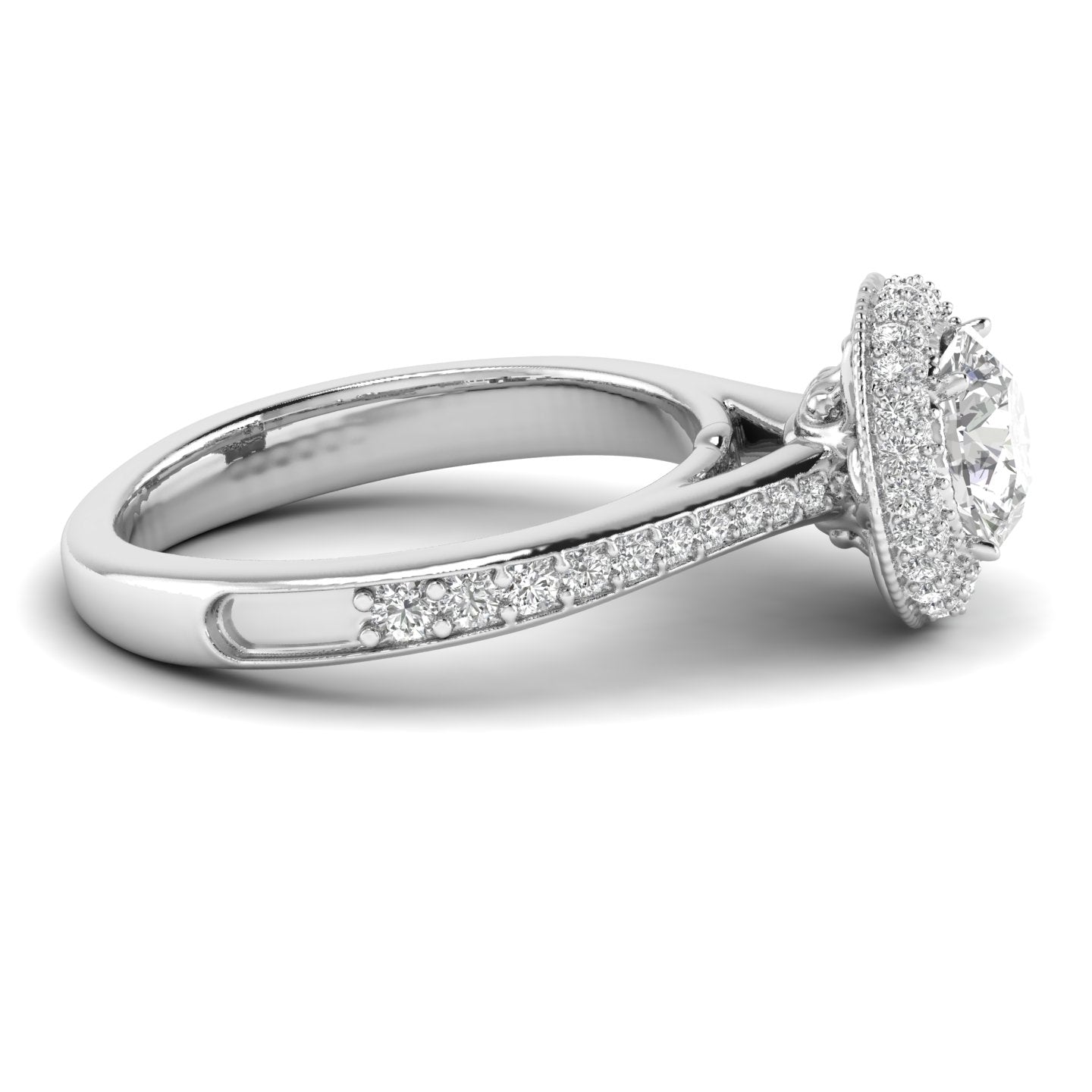 White Gold Studded 1.559 Carat Lab Grown Diamond Ring-F Color VS2 Clarity.